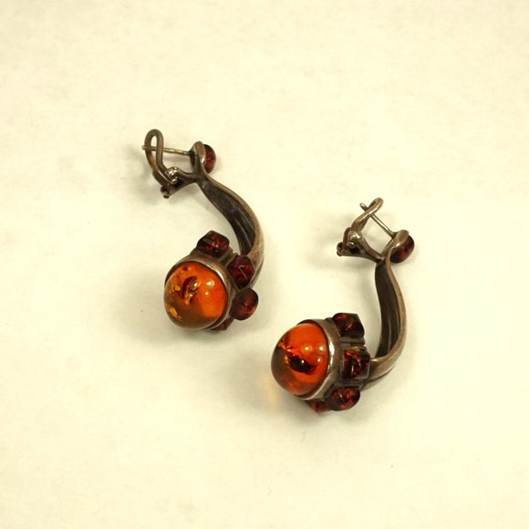 OOAK AMBER 925 SILVER HUGGIE EARRINGS with OMEGA BACKINGS, UNIQUE GIFT FOR WOMEN - Picture 8 of 12
